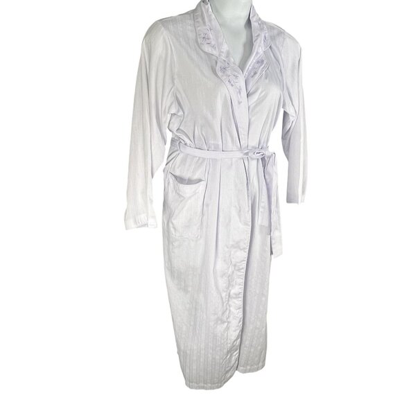 Miss Elaine Womens L Lavender Embroidered Floral Robe Pockets Feminine Timeless - Picture 6 of 14